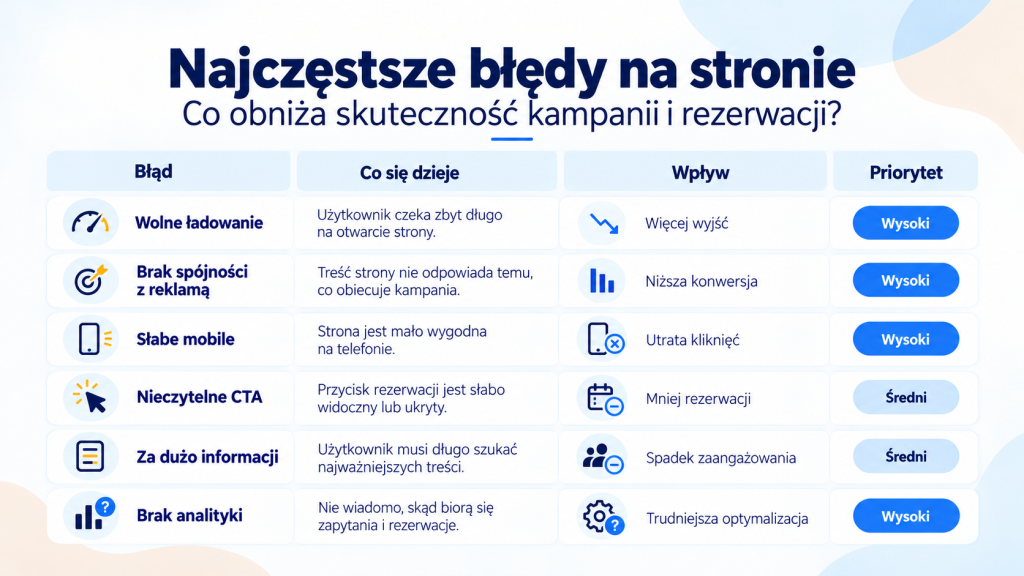 strona internetowa dla hotelu najczęstsze błędy